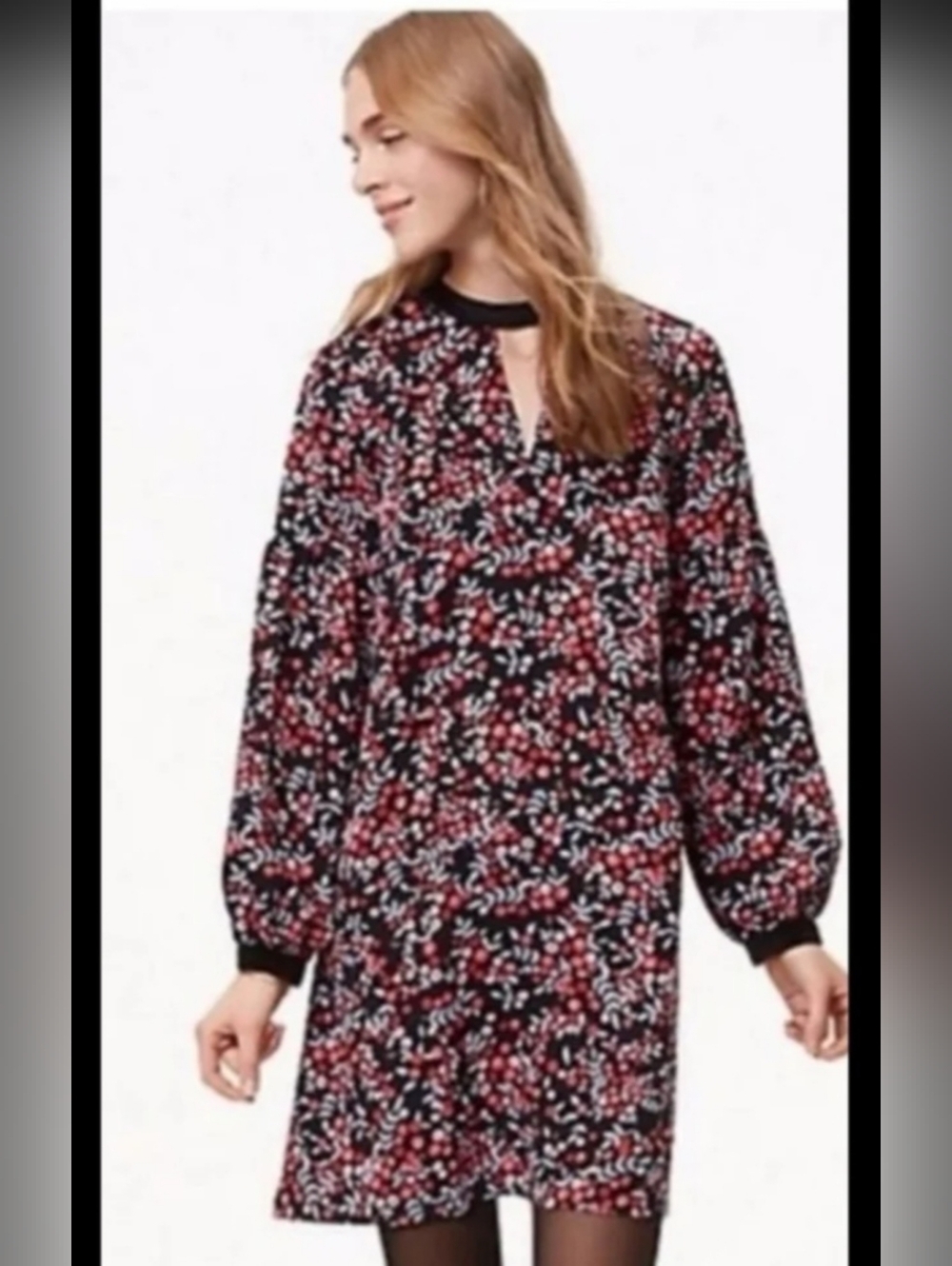 LOFT Floral Long Sleeved Tunic/Dress with Keyhole Collarsize large - Picture 1 of 4